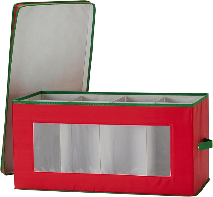Household Essentials 554RED Holiday Vision Storage Box Chest, 8-Piece Figurine, Red & Green