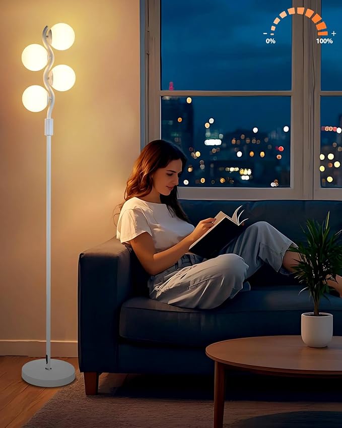 White Globe Floor Lamp Dimmable Tall Standing Lamps with Soft Warm White 3000K Bulbs, Mid Century Modern Floor Lamp for Living Room Bedroom Home Decor