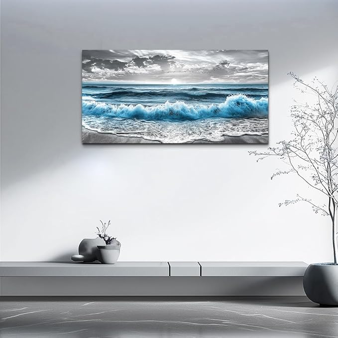 ZUITINGHUA Canvas Wall Art For Living Room Wall Decor For Bedroom Office Wall Decoration Sea Wave Landscape Painting Black And White Pictures Artwork Room Aesthetic Home Decor 20x40 In