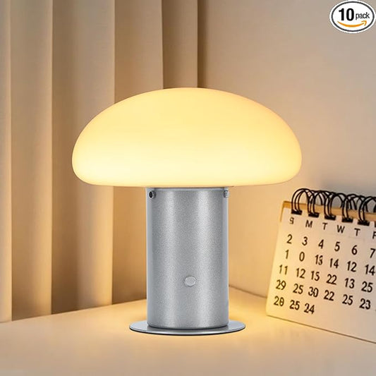 Mushroom Lamp, Retro Table Lamp with Touch Control Switch, 3 Way Dimmable Nightstand Lamp for Bedroom and Living Room, 6W LED Bulb Included (Silver)