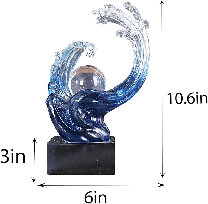 Modern Abstract Decorative Wave Statue, Gold Abstract Art Home Decor,Crystal Ball Art Wave Resin Sculpture, Office Desk Stand, Dining Table Center Decorative Aesthetics (Blue)