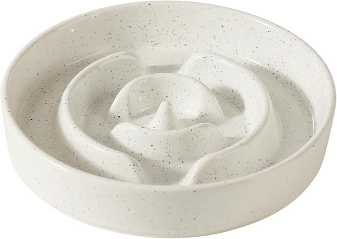 Ceramic 9.5inch Dog Bowl Slow Feeder for Large Dog, Pet Slow Dish, Stop Bloat, Preventing Choking(Single Bowl, Vanilla White)