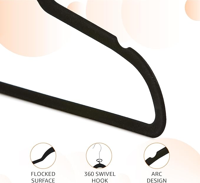 Amazon Basics Slim Velvet, Non-Slip Suit Clothes Hangers, Pack of 30, Black