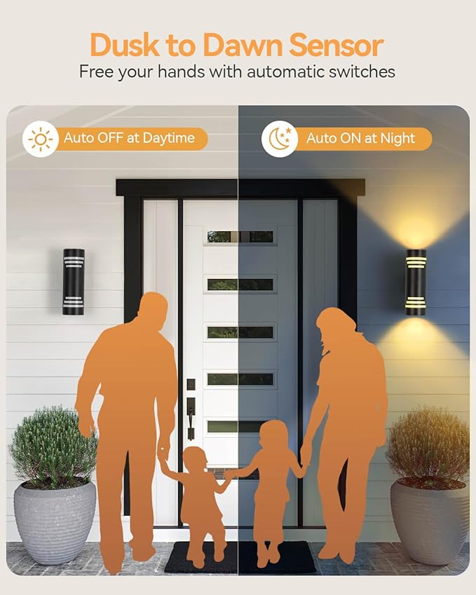 KIZON Smart Outdoor Wall Lights 2 Pack, RGBCW Dusk to Dawn Outdoor Lighting Waterproof Exterior Light Fixture, Color Changing Porch Lights Up and Down Lights Home Theater Lighting