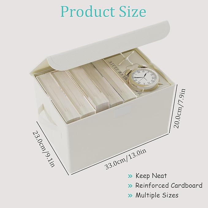 Foldable Storage Bin, Cube Organizer Basket with Flip-Top Lid and 2 Handles, Decorative Boxes for Shelves with Cover for Clothes, Towels, Blanket, 2 Pack, Beige, 13 x 9 x 7.9 In, XSNY12BEM-2