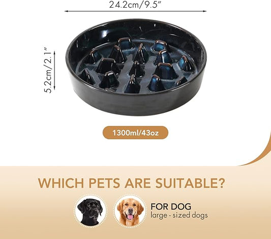 Ceramic 9.5 inch Dog Bowl Slow Feeder, Slow Pet Food Dish for Large Dog, Stop Bloat, Preventing Choking(Single Bowl, Starry Sky)