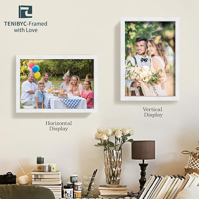 13x19 Picture Frame 4 Pack - White Solid Wood Poster Photo Frame - Tempered Glass - Woodgrain Series - Room, Office, Gallery, Studio Display - Wall Hanging