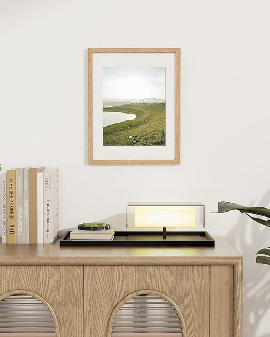 Marsmiles 11x14 Wooden Picture Frame, USA-Sourced Natural Oak Solid Wood Photo Frame with Plexiglass for Display Pictures 8x10 with Mat or 11x14 without Mat, Natural, 1 Pack