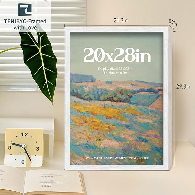 20x28 Picture Frame 4 Pack - White Solid Wood Poster Photo Frame - Woodgrain Series - Room, Office, Gallery, Studio Display - Wall Hanging