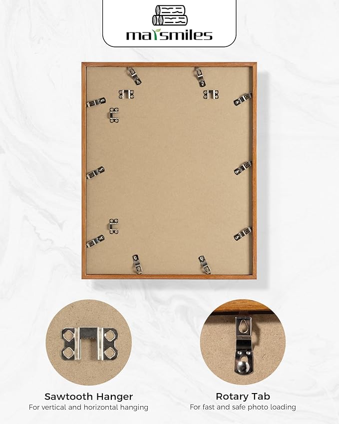 Marsmiles 16x20 Wooden Picture Frame, USA-Sourced Natural Oak Solid Wood Photo Frame with Real Glass for Display Pictures 11x14 with Mat or 16x20 without Mat, Teak, 1 Pack