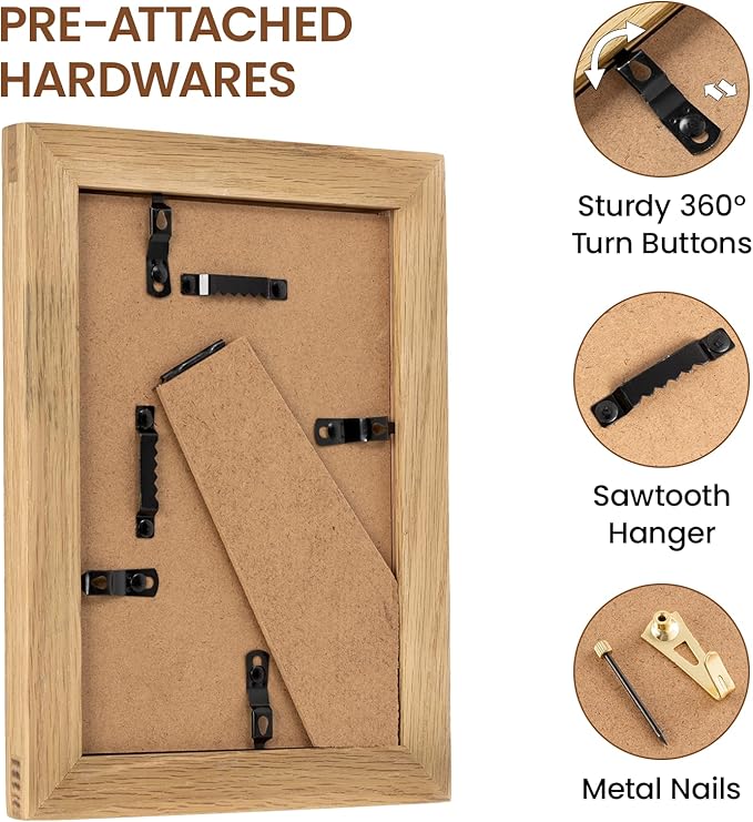 Vivelove 5x7 Picture Frame, Solid Oak Wood 5x7 Frame Display 4x6 with Mat or 5 x 7 Without Mat, 5 by 7 Photo Frame for Wall & Tabletop Display, Natural Oak Color, 3 Pack