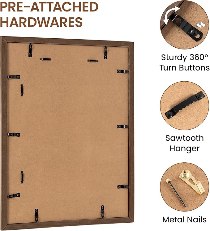 18x24 Picture Frame, USA-Sourced Walnut Wood Poster Frame with Tempered Glass, Display 16x20 with Mat, 18 by 24 Photo Frame for Vertical & Horizontal Display, Handcrafted Wood Frame, 1 Pack