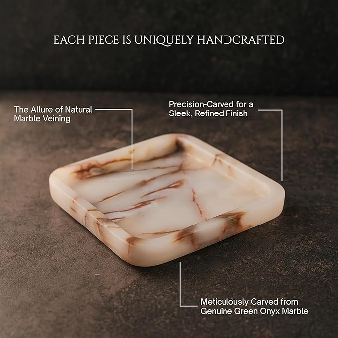 Bey-Berk Genuine Marble Valet Tray, Catch All, Vanity Tray, Marble Desk Organizer (Onyx, 9" x 9")