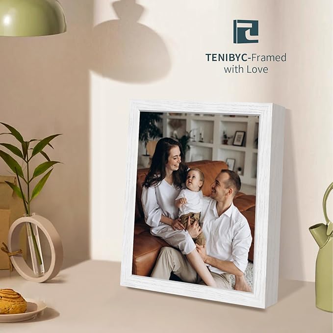 11x14 Picture Frame 4 Pack - White Solid Wood Poster Photo Frame - Tempered Glass - Woodgrain Series - Room, Office, Gallery, Studio Display - Wall Hanging