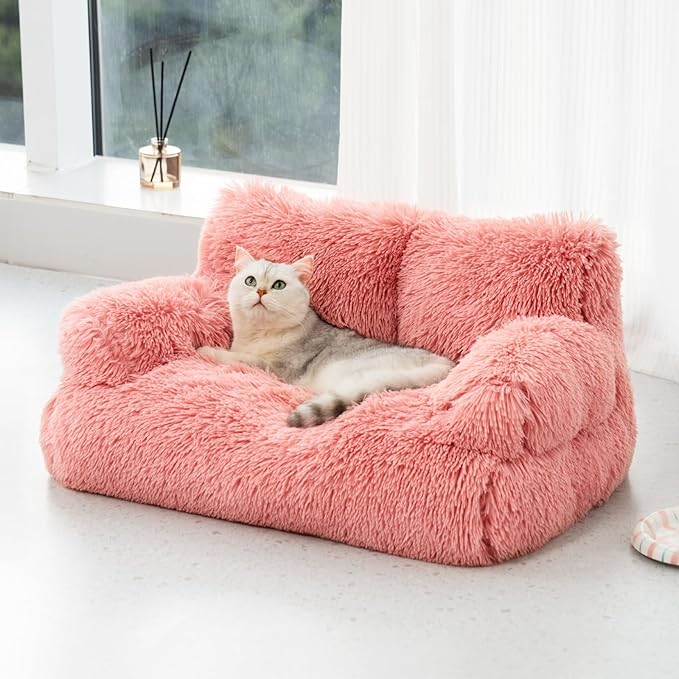 Mewoo Dog Couch, Small Dog Bed with Removable Washable Cover, Cute Cat Couch for Pets, Cat Beds for Indoor Cats with Anti-Slip Bottom (Pink)