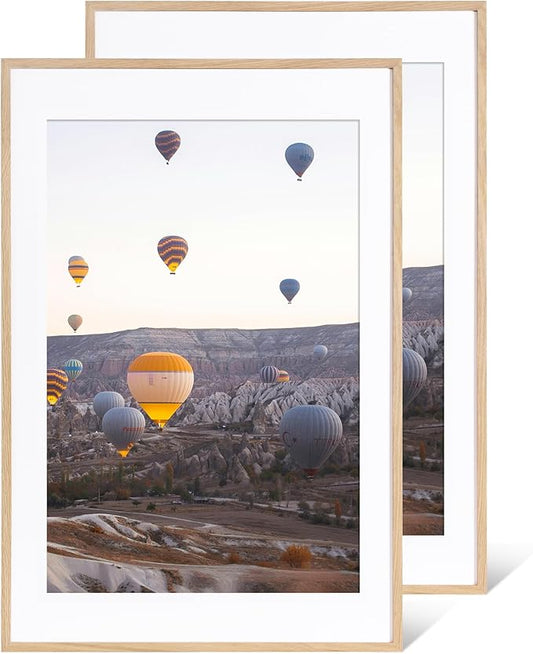 Marsmiles 24x36 Wooden Picture Frame, USA-Sourced Natural Oak Solid Wood Photo Frame with Real Glass for Display Pictures 20x30 with Mat or 24x36 without Mat, Natural, 2 Pack