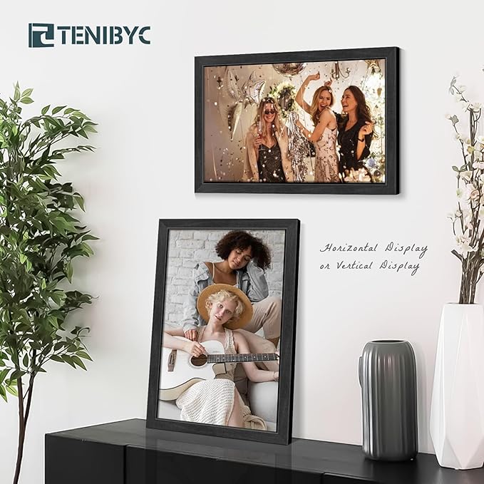 11x17 Picture Frame 4 Pack, Black Wood Poster Frame with HD Tempered Glass, Elegant Wood Grain, Wall Hanging