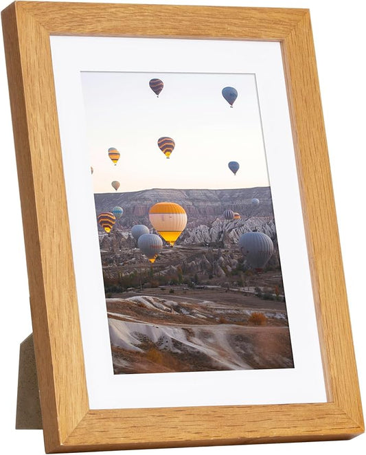 Marsmiles 5x7 Wooden Picture Frame, USA-Sourced Natural Oak Solid Wood Photo Frame with Plexiglass for Display Pictures 4x6 with Mat or 5x7 without Mat, Teak, 1 Pack
