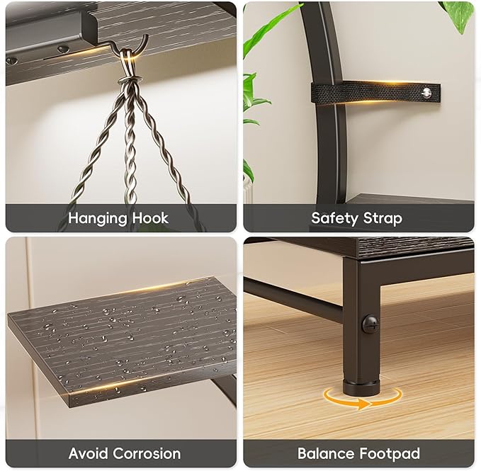 Plant Stand Indoor with Grow Lights - 7 Tiered Metal Corner Shelf for Multiple Plants, 64" Corner Plant Stand for Indoor Plants, X-Shaped Plant Rack for Home, Living Room, Office & Patio Decor