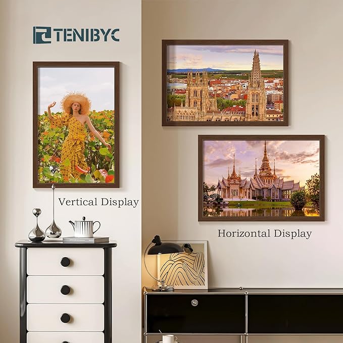 16x24 Wood Frame - 4 Pack, Brown Wood Grain, Display 16x24 or 24x16 Photos, Posters and Puzzles, Picture Frame for Wall