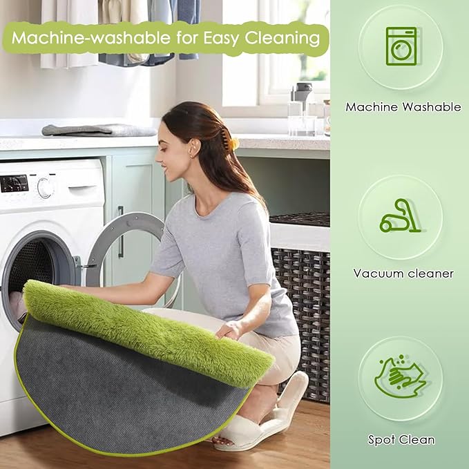 Amdrebio Grass Green Round Area Rug 7Ft for Living Room Bedroom Decor Aesthetic, Large Fluffy Shaggy Fuzzy Circle Rugs for Baby Nursery Kids Playroom, Big Soft Shag Floor Circular Modern Cool Carpet