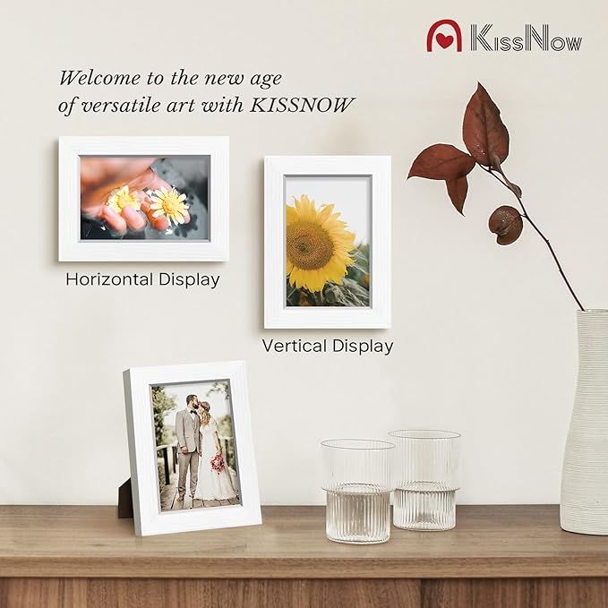 4x6 Picture Frame 2 Pack, White Solid Wood Gallery Photo Frame, Wall Hanging or Tabletop Display