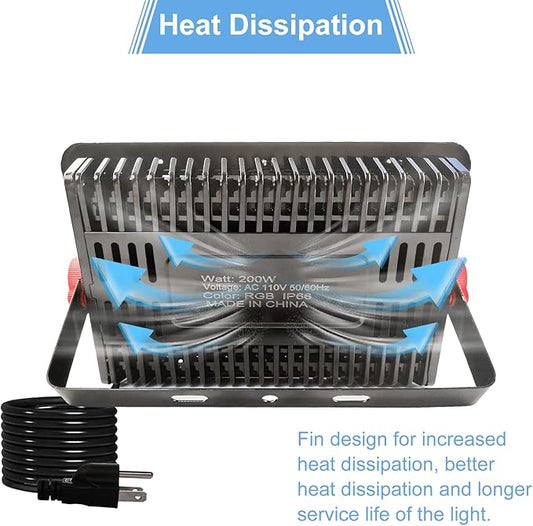 2 Pack 200W RGB Flood Light, RGB Color Changing Floodlight, Smart RGB Floodlight with Remote Control, for Club, Wedding, Poster, Stage Lighting, Birthday Party, KTV, Christmas, Halloween