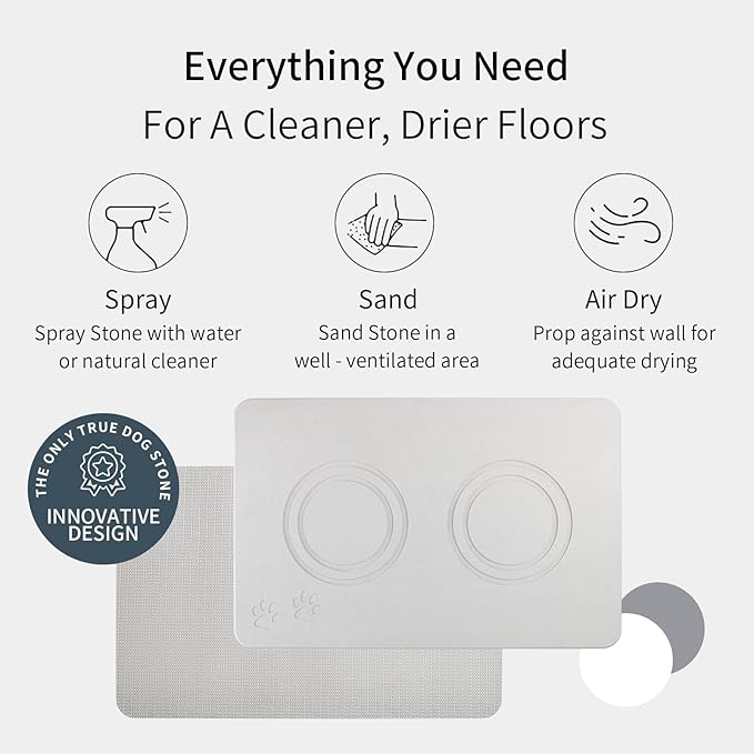 Home Dog Cat Bowl Stone Mat–Natural Diatomite Stone Pet Bowls Mat, Pet Feeding Mat, Modern and Stylish Pet Feeding Station–Non-Slip, Quick Drying Mat,Dog Food Water Bowls Mat Grey White