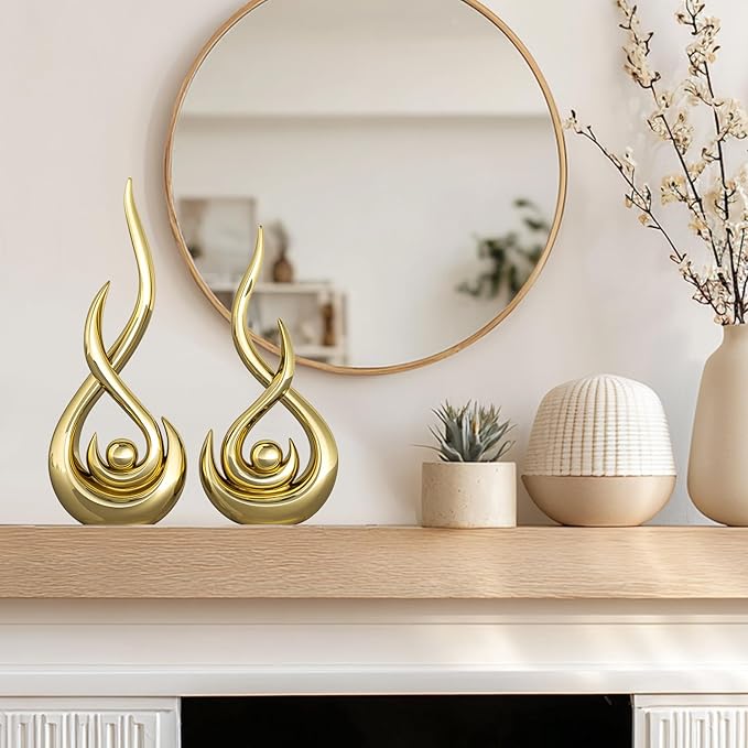 XMGZQ Modern Abstract Art Home Decor Accent,Contemporary Statues Coffee Table Decor for Living Room,Table Centerpieces for Dining Room,Ceramic Sculptures Knick Knacks for TV Stand Show Piece (Gold)