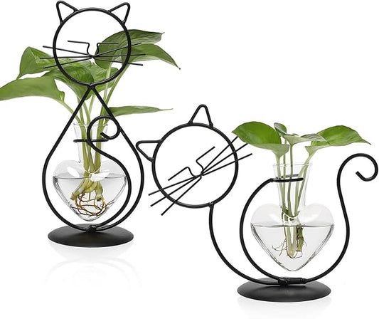 Plant Terrarium Plants Propagation Station Cat Lover Gifts for Women Home Office Decor Cat Desk Accessories