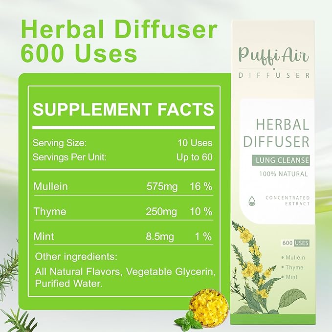 Herbal Diffuser Duo with Mullein, Guarana & More丨Day Vitality Duo for Fresh Breath & Energy Boost Support - 600 Uses Per Stick