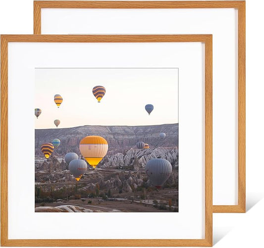 Marsmiles 16x16 Wooden Picture Frame, USA-Sourced Natural Oak Solid Wood Photo Frame with Real Glass for Display Pictures 12x12 with Mat or 16x16 without Mat, Teak, 2 Pack