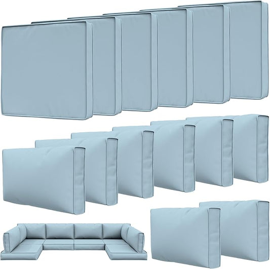 14 Pcs Outdoor Patio Cushion Covers - Replaceable Waterproof Furniture Cover With Zippers, Non-Slip for Couch, 3 Sizes (Light Blue)