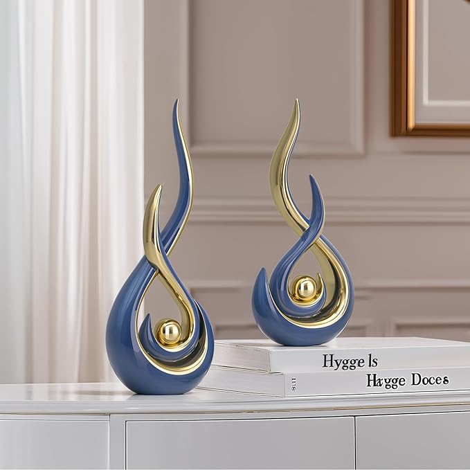 Navy Modern Abstract Art Home Decor Accent,Contemporary Statues Coffee Table Decor for Living Room,Table Centerpieces for Dining Room,Ceramic Sculptures Knick Knacks for TV Stand Show Piece (Blue)
