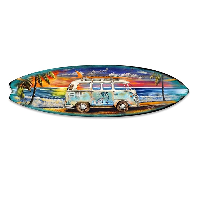 48-inch VW Surf Van at the Beach Wall Art, Handcrafted Coastal Holiday Décor by G. Debrekht