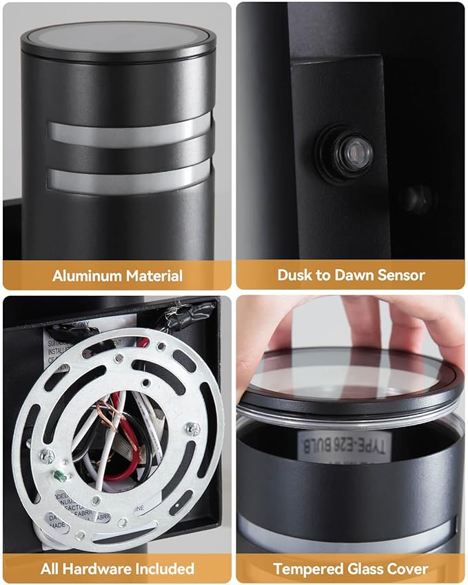 KIZON Smart Dusk to Dawn Outdoor Lighting RGB Color Changing Porch Lights 2 Pack, Cylinder Modern Outdoor Wall Lights Waterproof Exterior Light Fixture Wall Mount Up Down Lights with Remote Control