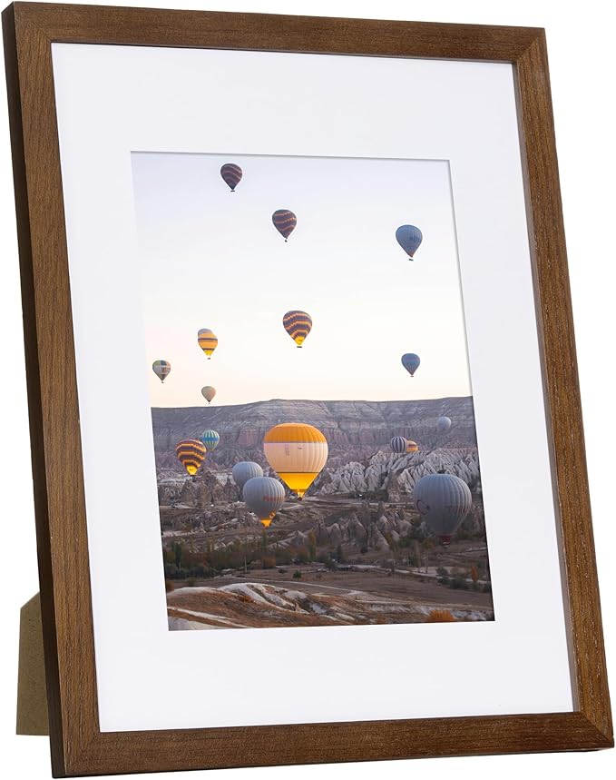 Marsmiles 8.5x11 Wooden Picture Frame, USA-Sourced Natural Oak Solid Wood Photo Frame with Plexiglass for Display Pictures 6x8 with Mat or 8.5x11 without Mat, Walnut, 1 Pack