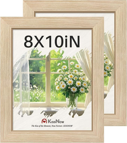 8x10 Picture Frame 2 Pack, Natural Oak Wood Gallery Photo Frame, Wall Hanging or Tabletop Display