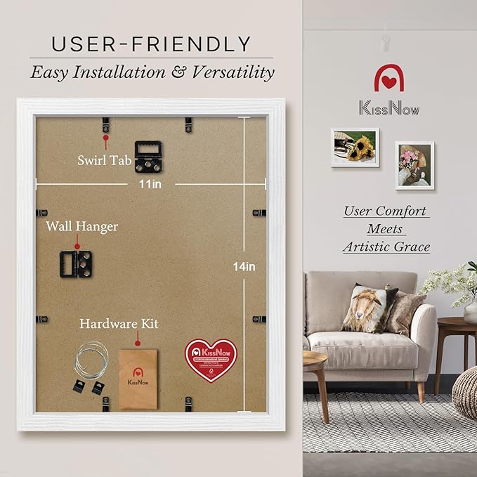 11x14 Picture Frame 2 Pack, White Solid Wood, Wall Gallery Poster Frame