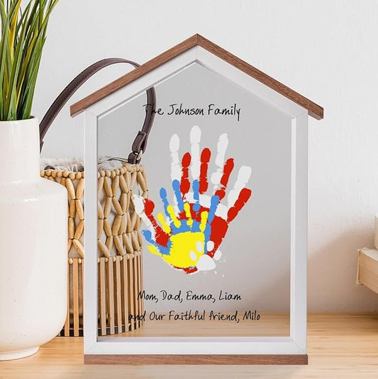 Exclusive House Shaped Family Handprint Kit; Unique DIY Keepsake, Complete Set, Meaningful Gift for Home Decor, Family Craft & Memory Making (House Shape)