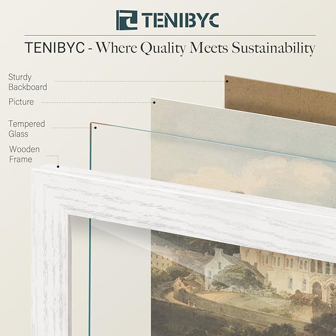 9x12 Picture Frame 4 Pack - White Solid Wood Poster Photo Frame - Tempered Glass - Woodgrain Series - Room, Office, Gallery, Studio Display - Tabletop & Wall Hanging