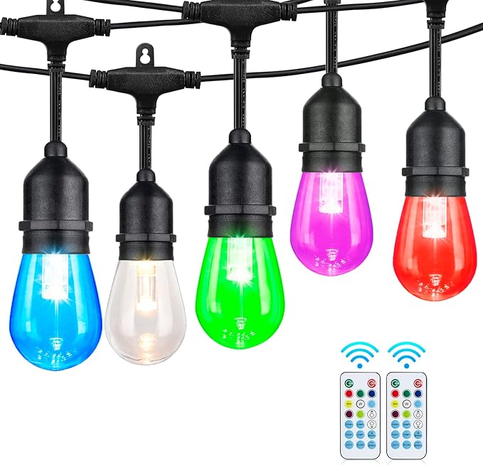 Outdoor String Lights, 96FT Color Changing Outdoor String Lights, Patio Lights Waterproof Porch Light with Remote, for Patio Decor