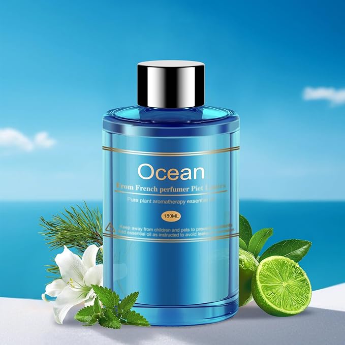 Car Air Freshener Refill for Men & Women 6.09 FL OZ /180ML-9 Month Ocean Scent Essential Oil Perfume, Essential Oil Made of Natural Plant Extracts, Compatible with Car Diffusers for Home/Office