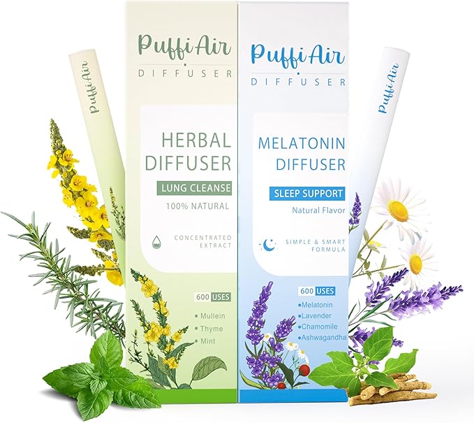 Herbal Diffuser Duo with Mullein, Melatonin & More丨Night & Day Relax Duo for Fresh Breath & Calm Sleep Support - 600 Uses Per Stick