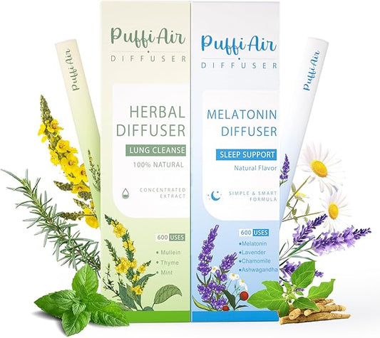 Herbal Diffuser Duo with Mullein, Melatonin & More丨Night & Day Relax Duo for Fresh Breath & Calm Sleep Support - 600 Uses Per Stick