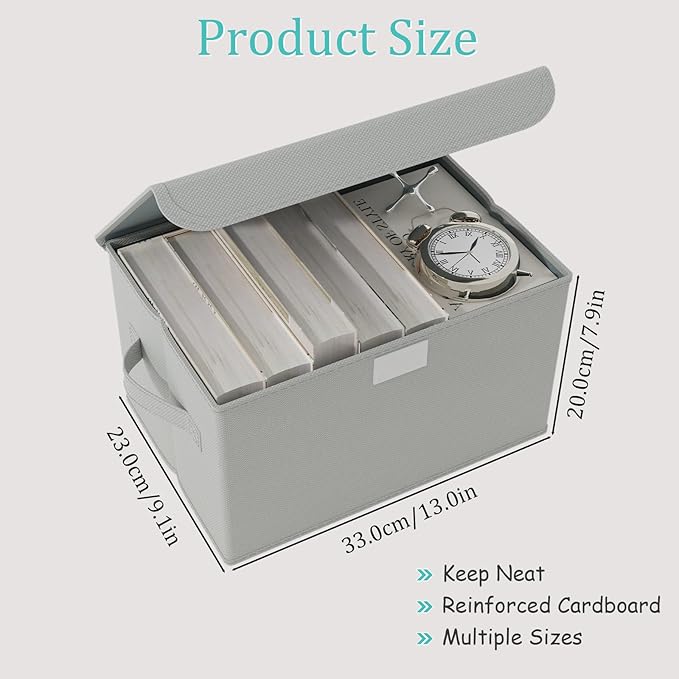 Foldable Storage Bin, Cube Organizer Basket with Flip-Top Lid and 2 Handles, Decorative Boxes for Shelves with Cover for Clothes, Towels, Blanket, 4 Pack, Grey, 13 x 9 x 7.9 In, XSNY12GM-4