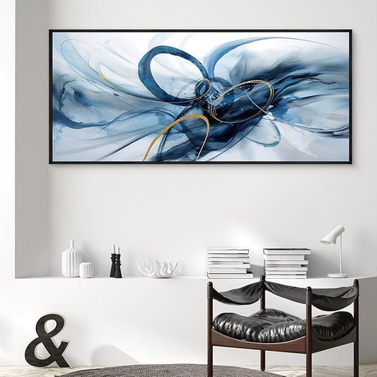 XLSJERST Extra Large Size Abstract Wall Decor Living Room - Modern Canvas Wall Art Blue and White Picture Artwork for Office Bedroom Home Decoration