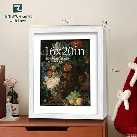 16x20 Frame 4 Pack - White, HD Tempered Glass, Wood Poster Frame, Display 16 x 20 Photos, Posters, and Puzzles, Gallery Wall Hanging