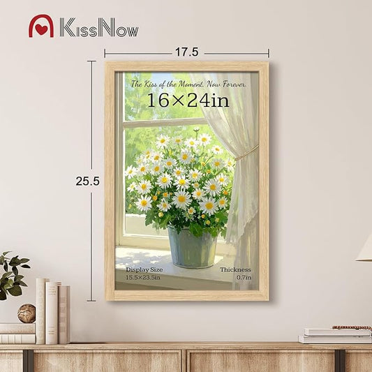 16x24 Poster Frame 2 Pack, Natural Oak Wood Picture Frame with Polished Plexiglass, Wall Hanging
