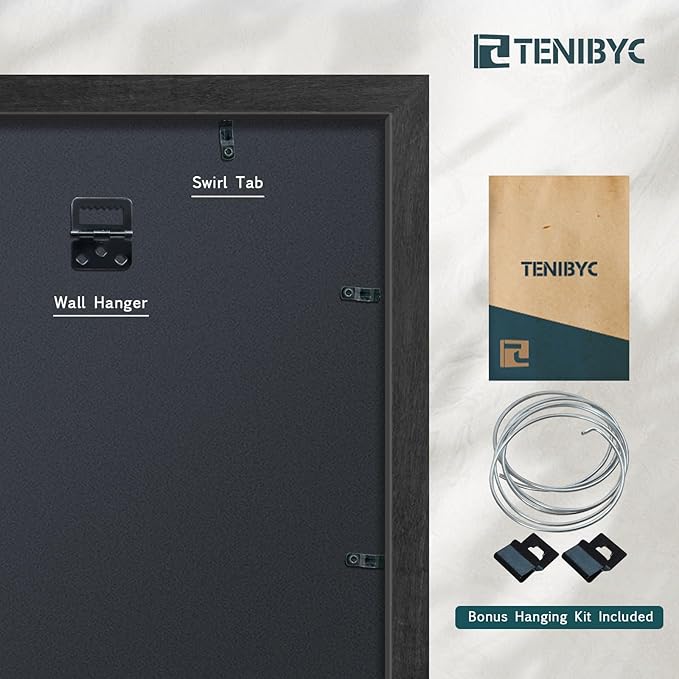 12x16 Frame Set of 4, Textured Black Wood Picture Frame, HD Tempered Glass, Wall Display